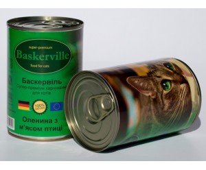 Baskerville Super Premium, вологий корм для котів з олениною та м`ясом курки