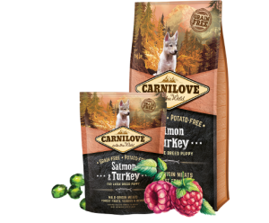 Carnilove Salmon & Turkey for large breed puppy, беззерновий корм для цуценят з Лососем та Індичкою