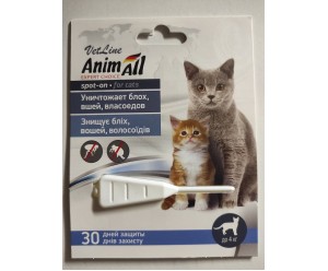 AnimAll VetLine Спот-Он Краплі від бліх та кліщів для котів до 4кг (1 піпетка 0,5мл)