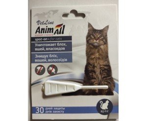 AnimAll VetLine Спот-Он Краплі від бліх та кліщів для котів від 4кг (1 піпетка 1мл)