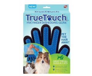 True Touch, перчатка для вичісування котів та собак, черно-синя. На праву руку.