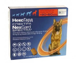 NexGard Spectra Таблетки від бліх і кліщів для собак вагою від 30 до 60 кг