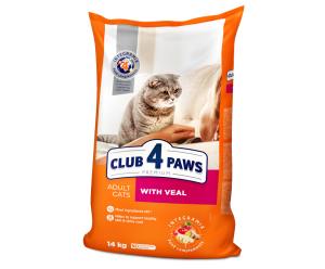 CLUB 4 PAWS Клуб 4 Лапи, сухий повнораціонний корм для дорослих котів з Телятиною