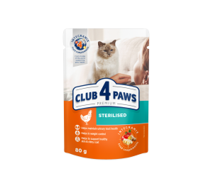 CLUB 4 PAWS Клуб 4 Лапи, вологий корм для дорослих стерелізованих  котів 80гр.