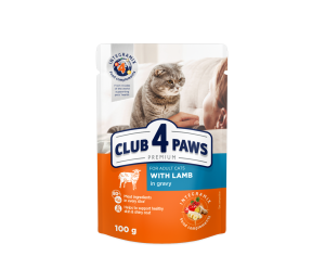 CLUB 4 PAWS Клуб 4 Лапи, вологий корм для дорослих котів з Ягням в соусі100гр.