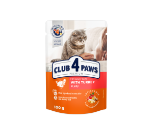 CLUB 4 PAWS Клуб 4 Лапи, вологий корм для дорослих котів з Індичкою в желе 100гр.
