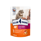 CLUB 4 PAWS Клуб 4 Лапи, вологий корм для дорослих котів з Яловичиною в желе 100гр.