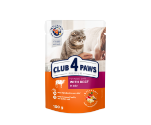 CLUB 4 PAWS Клуб 4 Лапи, вологий корм для дорослих котів з Яловичиною в желе 100гр.