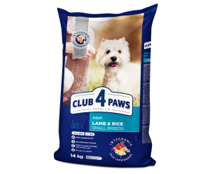 CLUB 4 PAWS Premium Клуб 4 Лапи, сухий гипоалергенний повнораціонний корм для собак малих порід з Ягням та Рисом