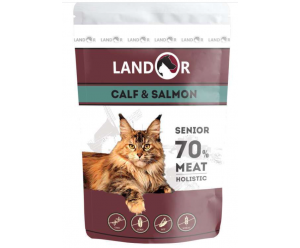Landor (Ландор) Cat Senior Calf & Salmon, вологий корм для похилих котів з Телятиною та Лососем
