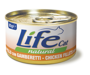 Life cat вологий корм для котів, з Курячим філе та Креветками, банка 85 грам