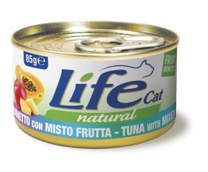 Life cat вологий корм для котів, з Тунцем та фруктовим міксом, банка 85 грам