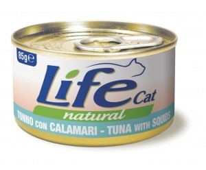 Life cat вологий корм для котів, з Тунцем та Кальмарами, банка 85 грам