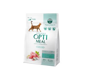 OPTIMEAL Sterilized Turkey and Oat, сухий корм для стерилізованих кішок, кастрованих котів з Індичкою та овсом 10кг.