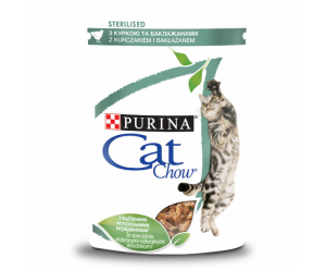 Purina Cat Chow Sterilised, вологий корм для котів з Куркою та баклажанами85гр.