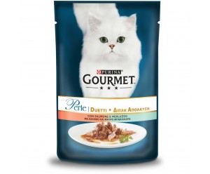 Gourmet Perle Duo Вологий корм для котів з Лососем та Сайдою 85гр.