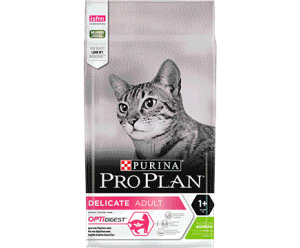 Purina Pro Plan Delicate Cat Adult Sensitive. Сухий повнораціонний корм для дорослих котів з чутливою системою травлення, чи вибагливих до їжі котів з Ягням
