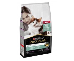 Pro Plan LiveClear Kitten Turkey, Сухий повнораціонний корм для кошенят для зменшення алергенів на шерсті з Індичкою