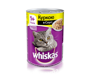 Whiskas вологий корм для котів 1+ з Куркою в соусі 400гр (банка)
