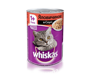 Whiskas вологий корм для котів 1+ з Яловичиною в соусі 400гр (банка)