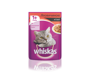 Whiskas вологий корм для котів 1+ з Яловичиною в соусі 100гр